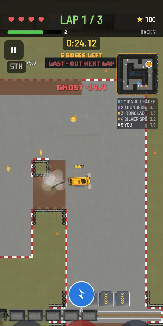 Three-lap street race against rival buses