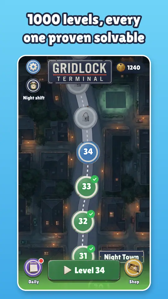 The level map: 1,000 levels, every one proven solvable